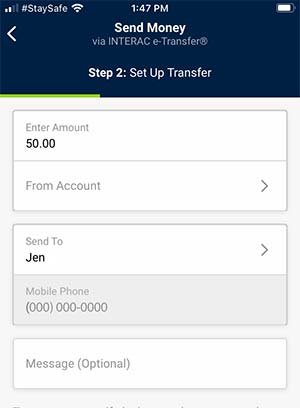 Send Money screen on mobile